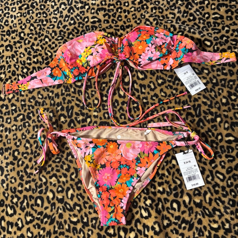 Shade & Shore Floral Bikini - Pink and Orange